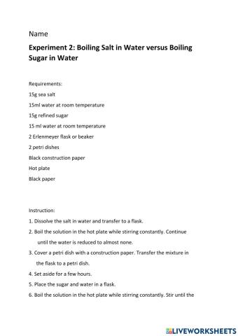 Experiment 2: Boiling Salt in Water versus Boiling Sugar in Water