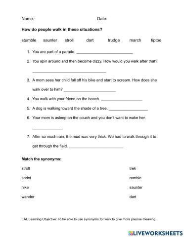 Synonyms for Walk and Run