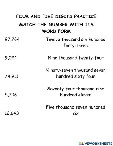 Four and five digits practice
