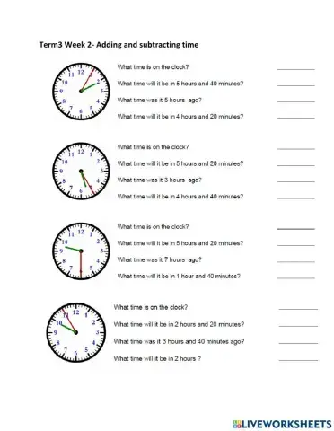Year 5 Tr 3 Week 2- Adding and subtracting time