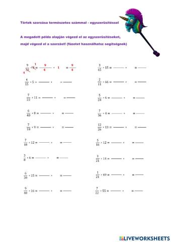 Törtek szorzása természetes számmal - egyszerűsítéssel