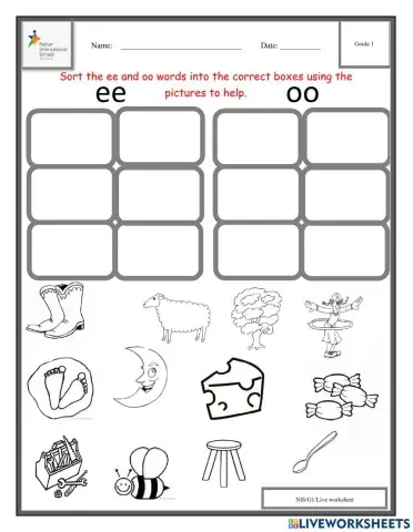 Oo and ee sound words sorting