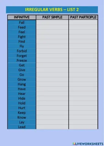Irregular verbs - list 2