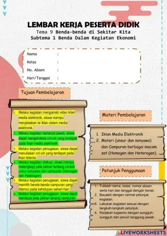 LKPD Kelas V Tema 9 Subtema 2 Pembelajaran 1