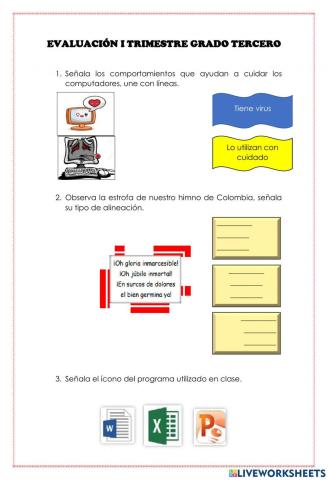 Evaluación informática grado tercero