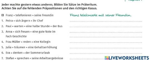 Präteritum -Verben mit Präpositionen