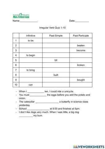 Irregular verbs 1-10