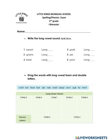 Spelling-Phonics exam