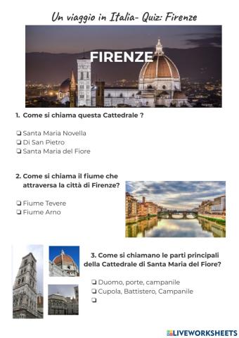 Un viaggio in Italia: Firenze - QUIZ PRIMA ELEMENTARE