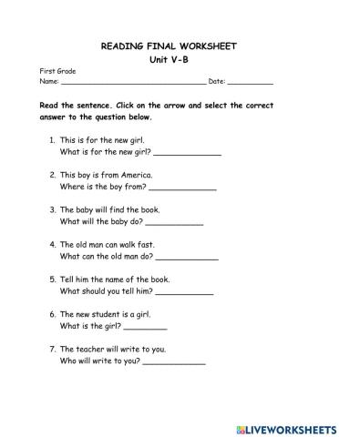 READING UNIT V-B (final worksheet)