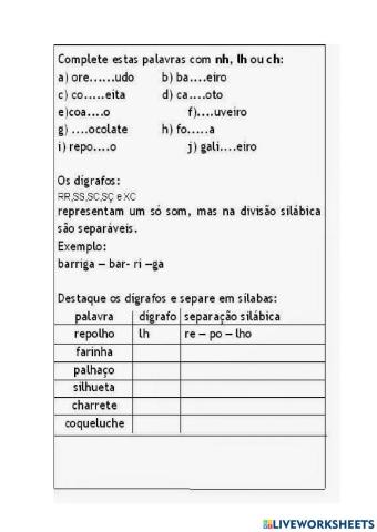 Encontro consonantal e digrafos
