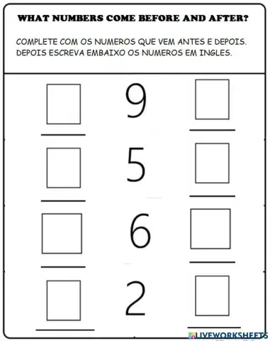 Numbers 1-10 what comes before and after?