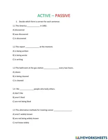 Passive - Active, Past Simple, Present Simple, Present Continuous