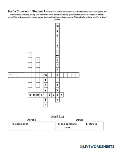 Socializing phrasal verbs half a crossword student A