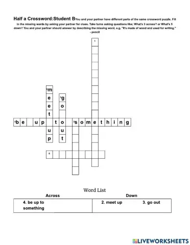 Socializing phrasal verbs half a crossword student B