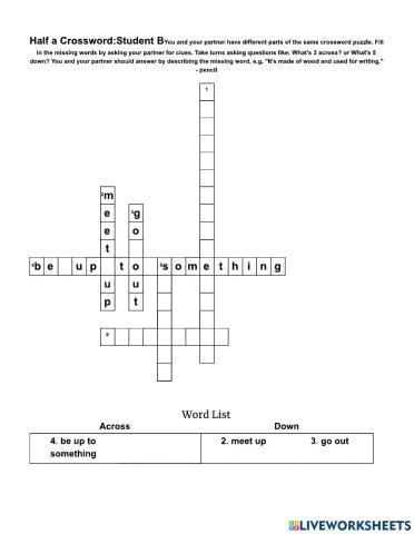 Socializing phrasal verbs half a crossword student B