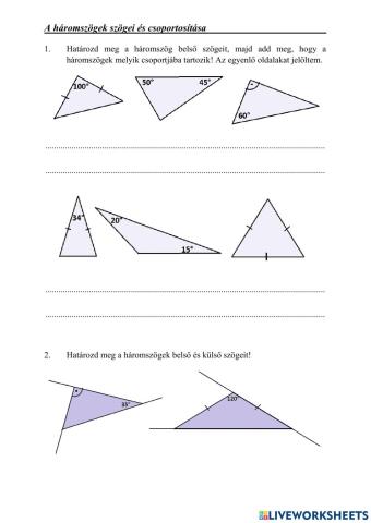 A háromszögek szögei és csoportosítása