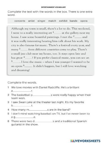 Entertainment vocabulary