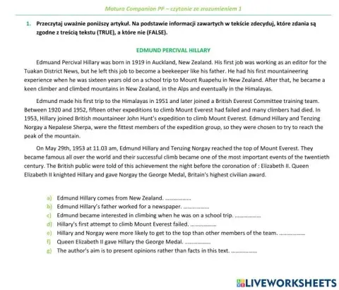 Matura Companion PP - czytanie ze zrozumieniem 1