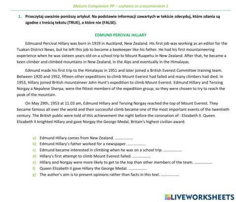 Matura Companion PP - czytanie ze zrozumieniem 1