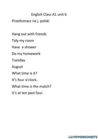 English Class A1 unit 6 (kl 4)