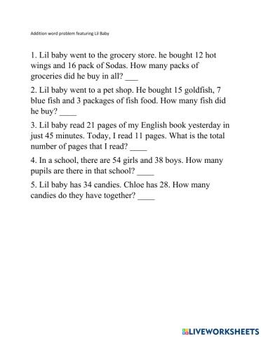 Addition word problem featuring Lil Baby