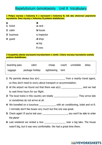 Travelling vocabulary test