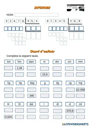 DIvisions amb decimals i canvi d'unitats