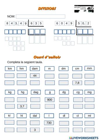 DIvisions amb decimals i canvi d'unitats