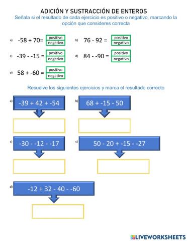 Adición y sustracción de números enteros