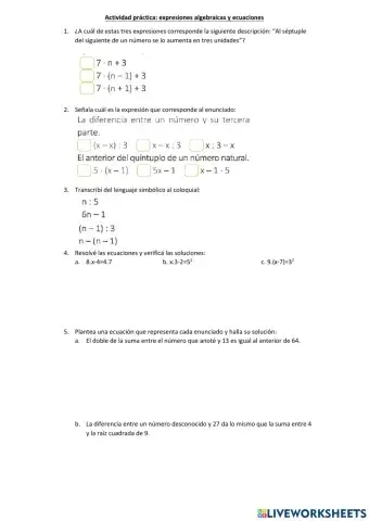 Práctico: ecuaciones y expresiones algebraicas