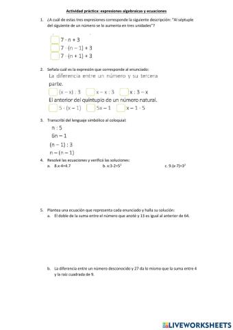 Práctico: ecuaciones y expresiones algebraicas