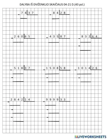 DALYBA IŠ DVIŽENKLIO SKAIČIAUS 04-21. 43 psl