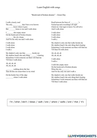 Learn English with songs: -Boulevard of broken dreams- - Green Day