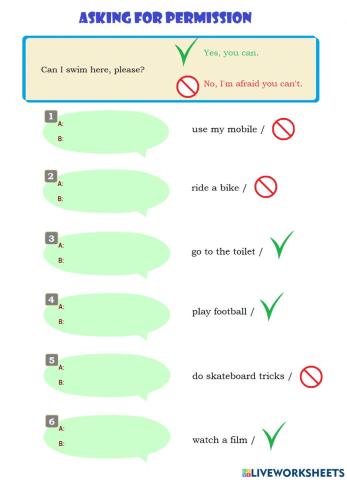 Can I ..., please? Asking for permission.