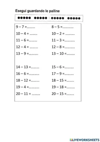 Sottrazioni entro il 20