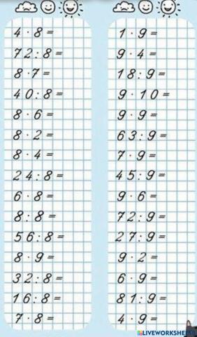 Тренажер множення та ділення 8,9