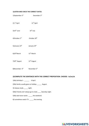 Dates and prepositions of time