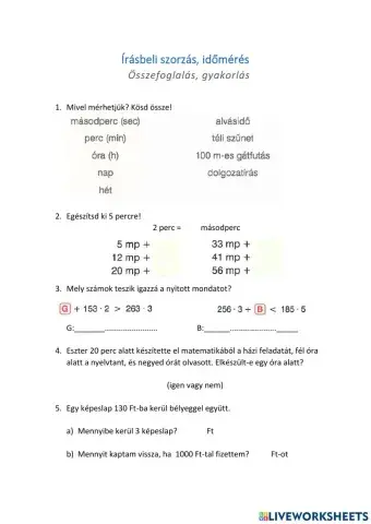 Írásbeli szorzás, időmérés gyakorlása