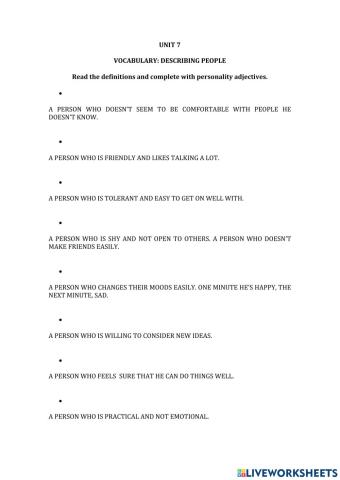 Personalty adjectives