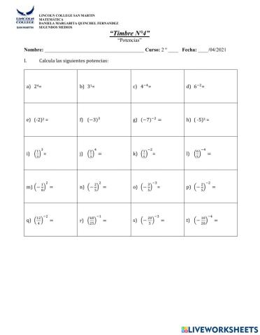 Potencias base racional y exponente entero