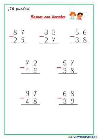 Restas con llevadas 2 cifras