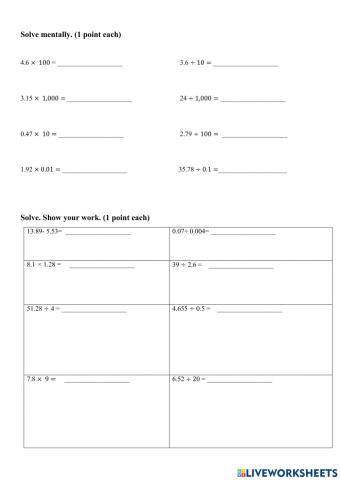 Multiplication and Division Decimals