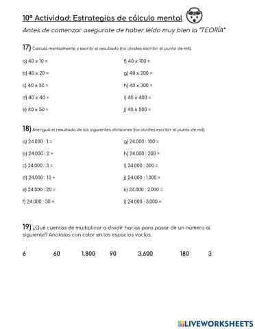 Multiplicación y división mental por números naturales seguidos de cero
