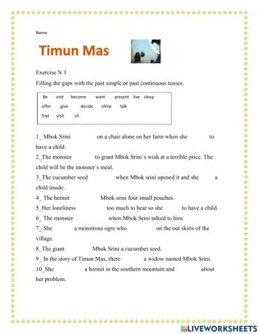 Timun Mas worksheet