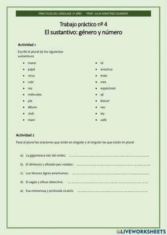 Sustantivos género y número