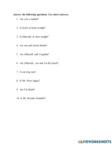 Yes-no questions and short answers with be