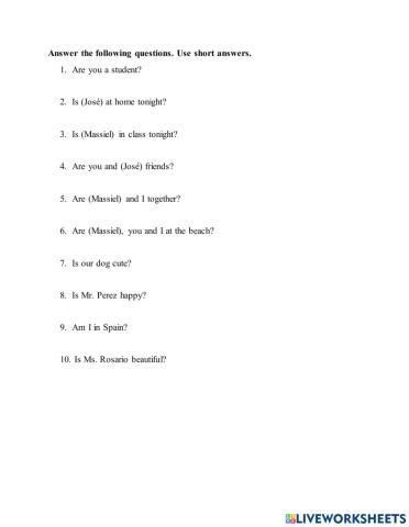 Yes-no questions and short answers with be