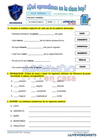 Prac. de sinonimos - tipos
