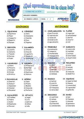 Practica de sinónimos y antónimos II